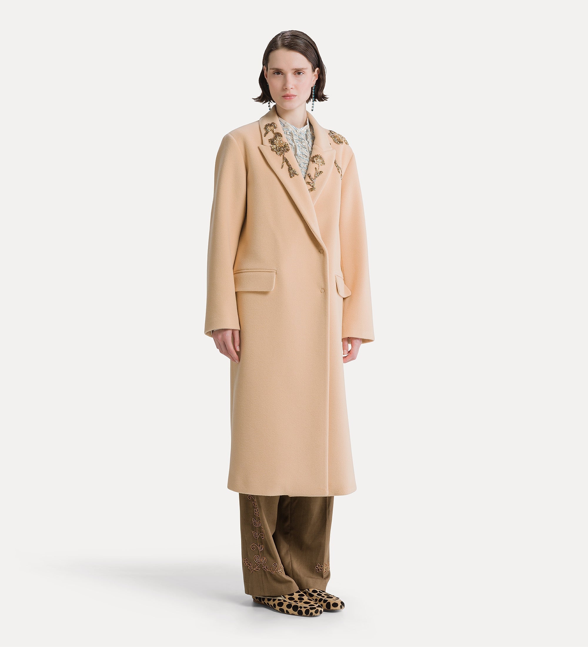 Forte capispalla e kimono Heart Majestic cappotto lungo ecrù ricamato