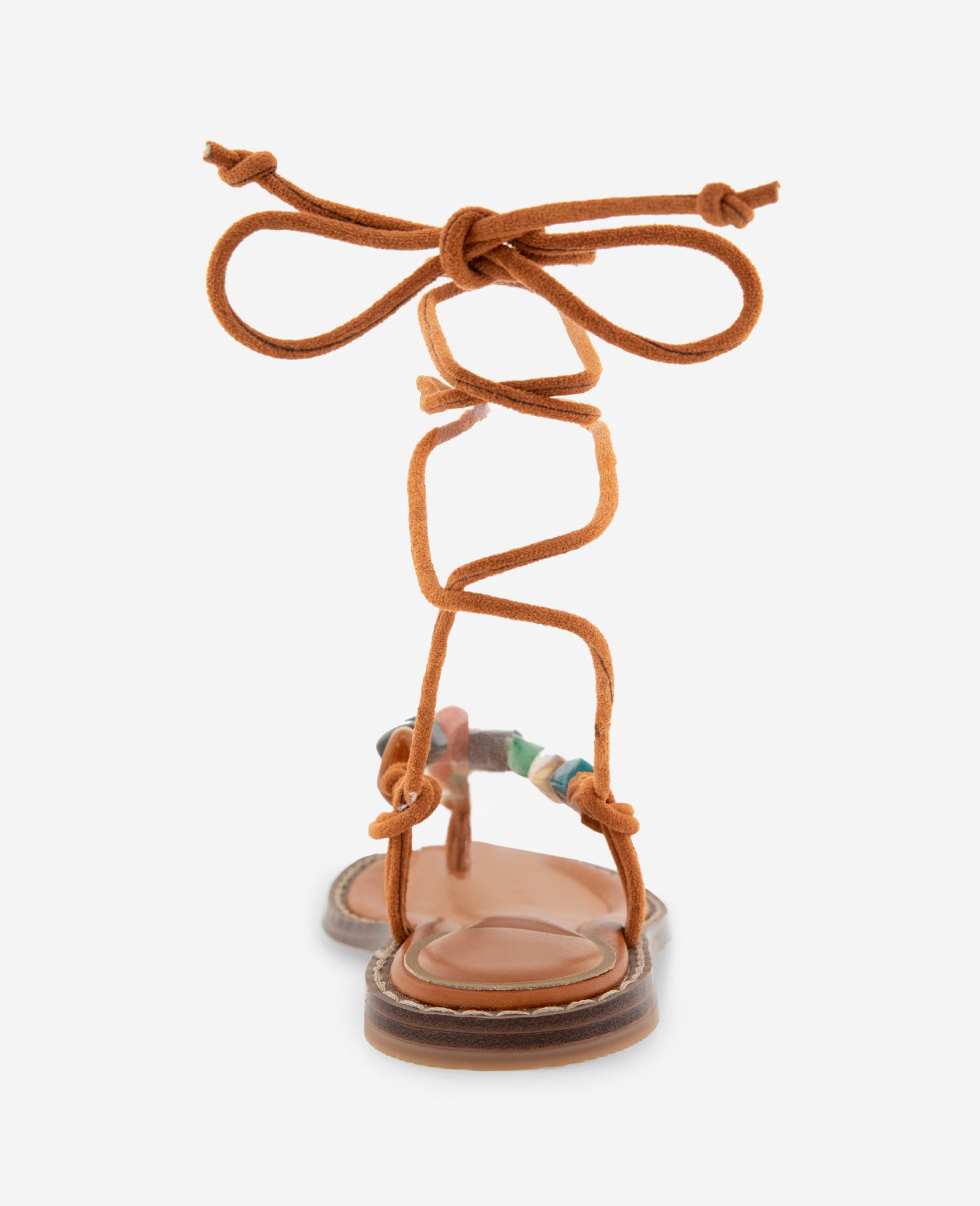 Kenneth Cole Reaction Shoes Santiago Suede Stone Embellished Wrap Around Sandal sandali Pecan