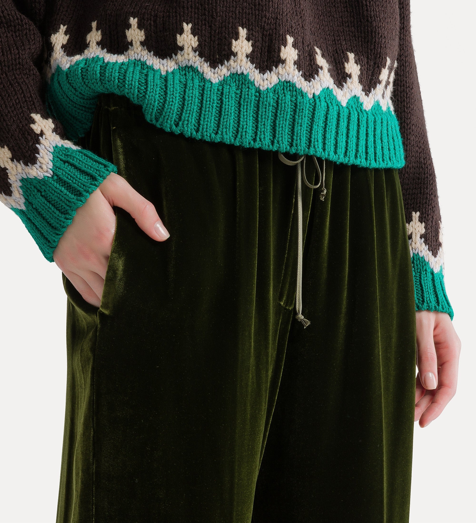 Forte pantaloni Viscose and Silk Velvet Drawstring Trousers Woods verdi