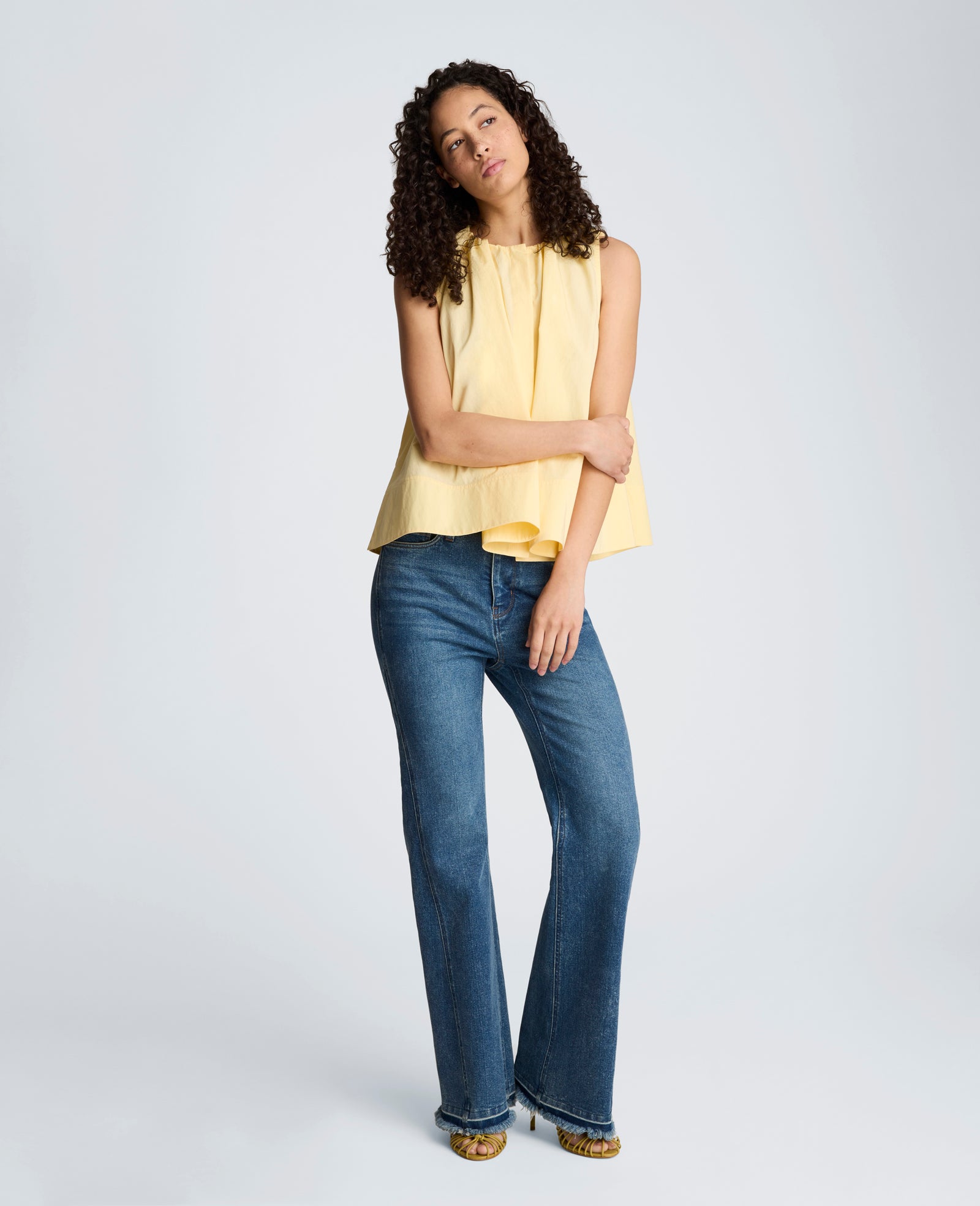 Kenneth Cole Reaction Clothing Paperbag Neck Sleeveless Tent Button Front Shirt camicia PASTEL YELLOW