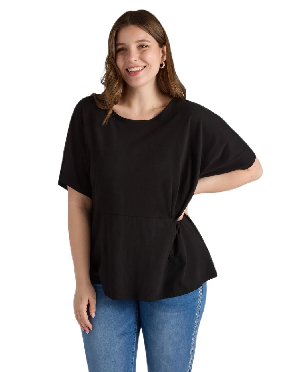 Fiorella Rubino Top e t-shirt T-Shirt con Pieghe Laterali XS Plus nero rosso in cotone