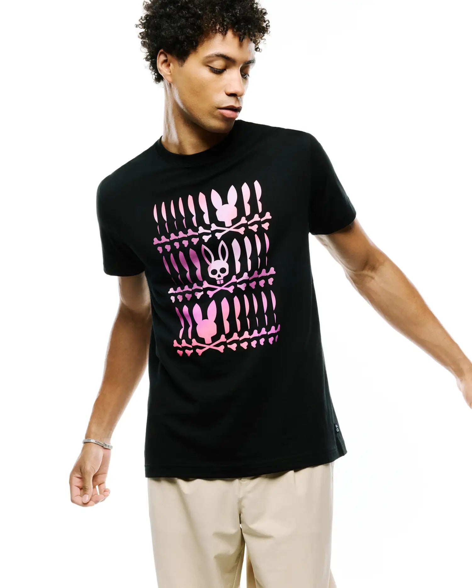 Psycho Bunny Men's Tees Lewis Pima Cotton Graphic Tee t-shirt nera in cotone Pima