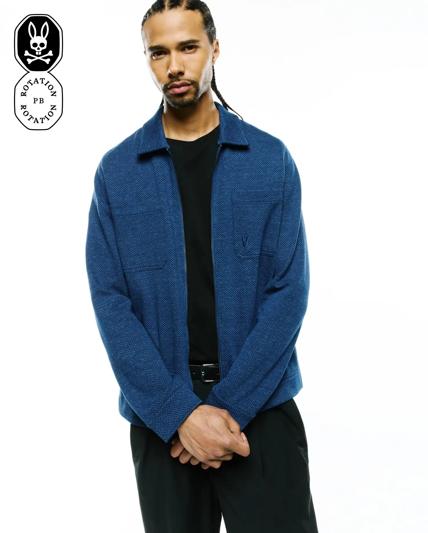 Psycho Bunny Jackets Men's Marc Textured Overshirt sovracamicia blu testurizzata