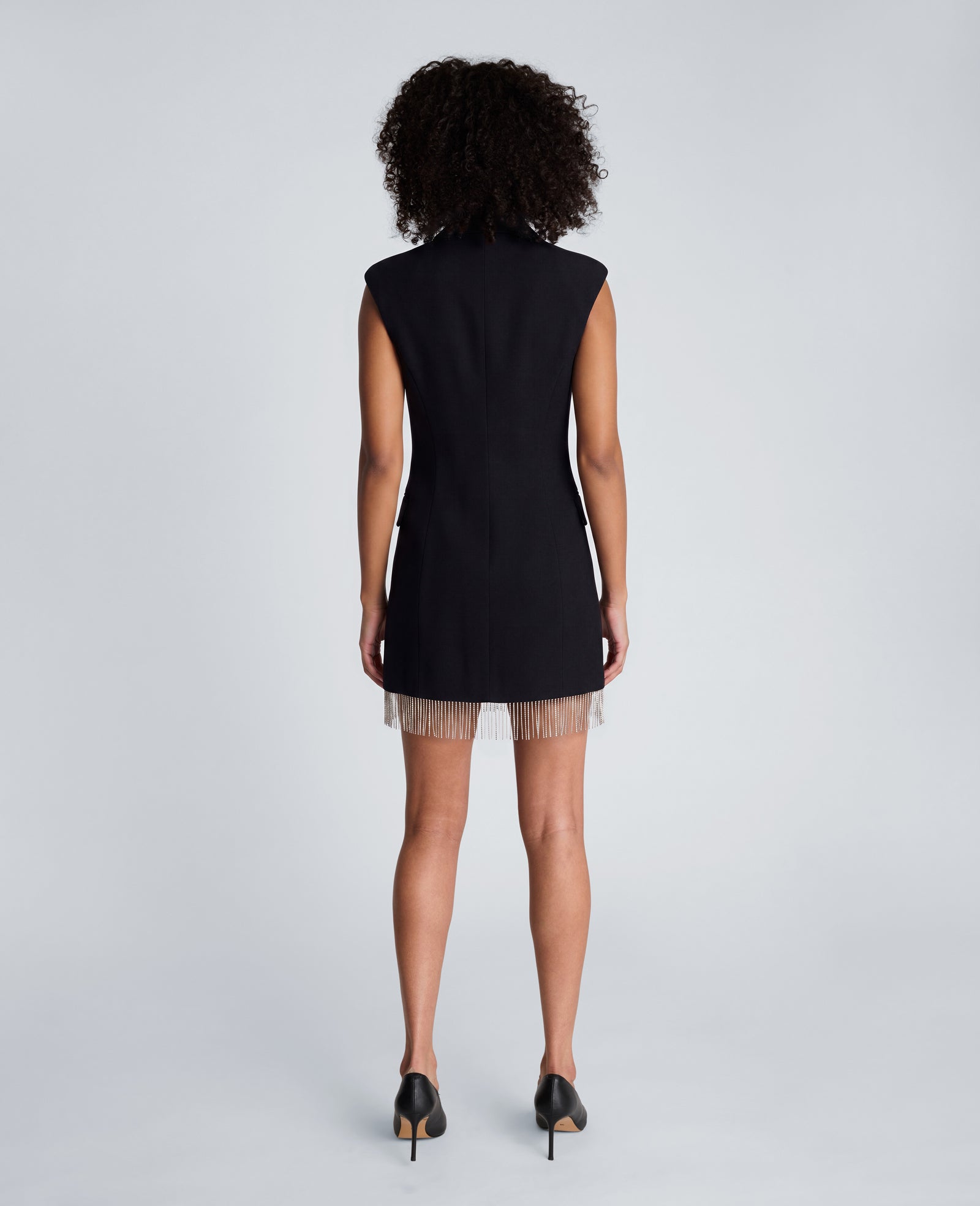 Kenneth Cole Reaction Cap Sleeve Suit Mini Dress with Rhinestones abito nero corto con strass