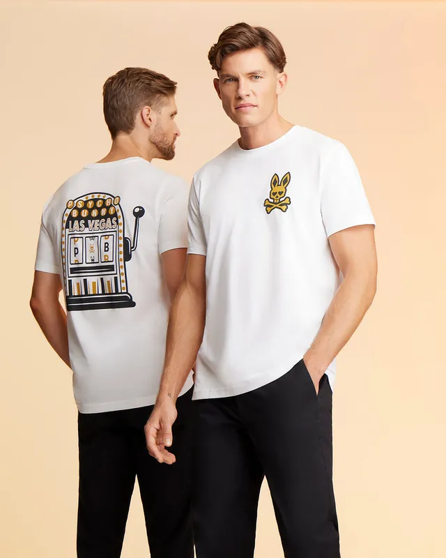Psycho Bunny Men's Tees Vegas City Tee B6U967X1PC T-shirt bianca in cotone Pima