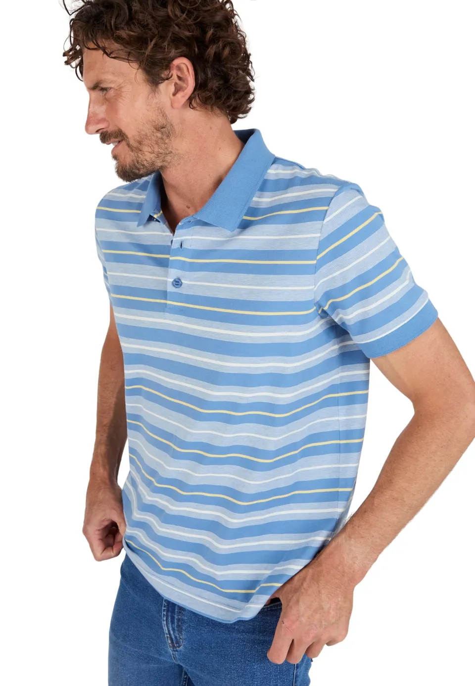 Damart Prêt-à-porter Polo A Righe Manica Corta Uomo L blu a strisce cotone