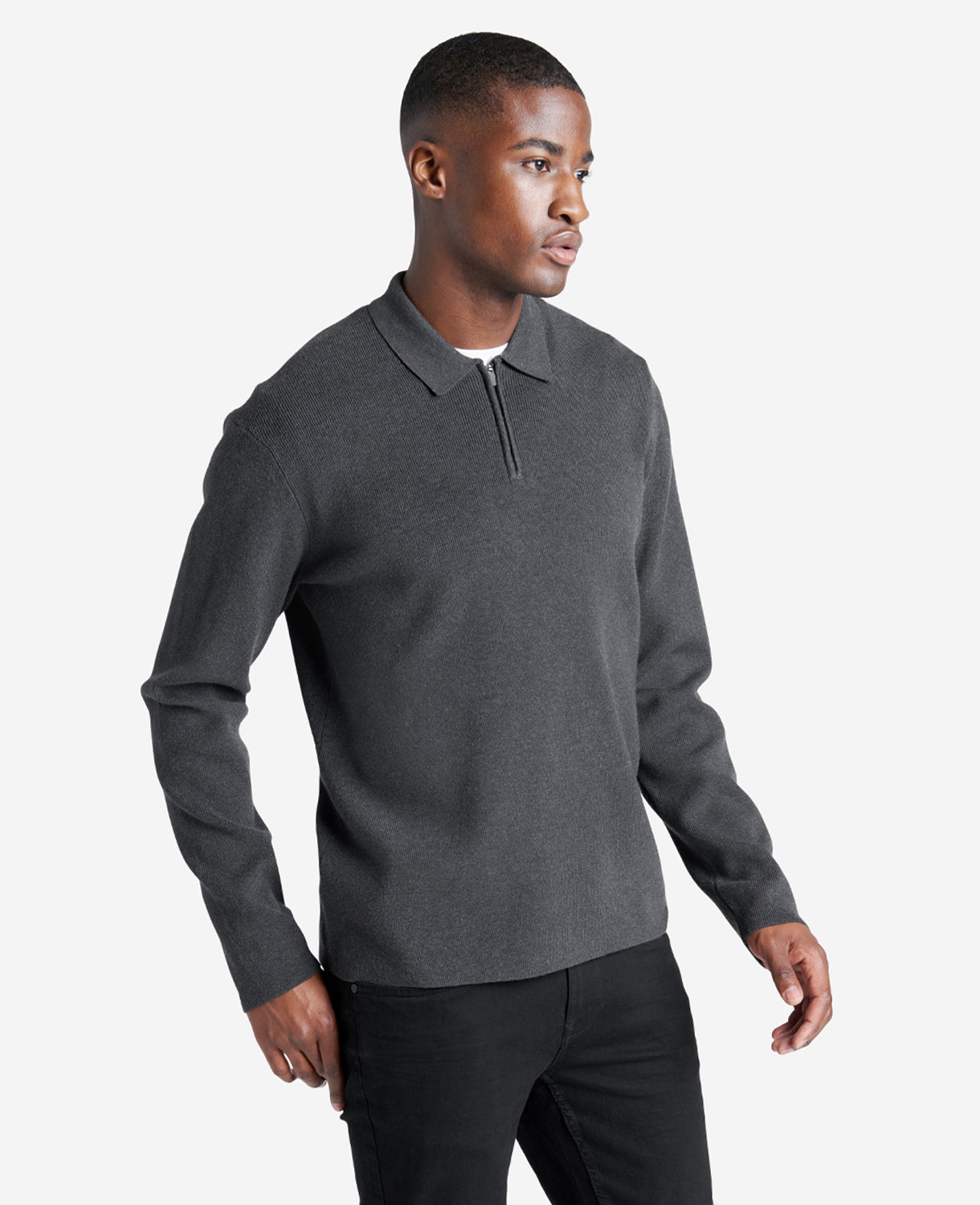 Kenneth Cole Reaction Clothing Long Sleeve Polo Sweater maglione polo antracite mezza zip