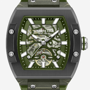 Kenneth Cole Reaction Watches Skeleton Automatic Green Silicone Strap Watch orologio verde