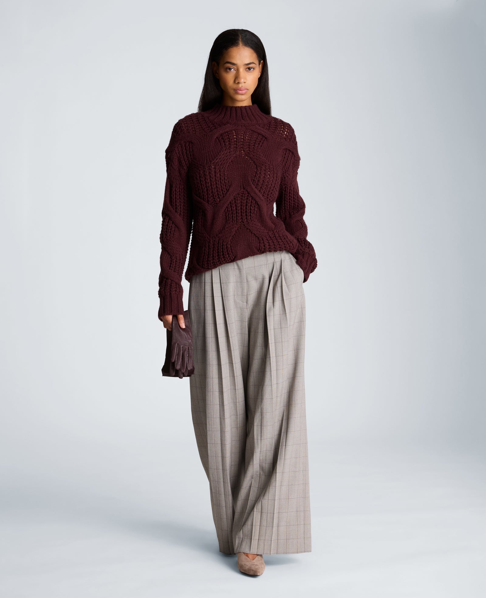 Kenneth Cole Reaction Clothing Oversized Cable Mock Neck Sweater maglione Sugar Beet