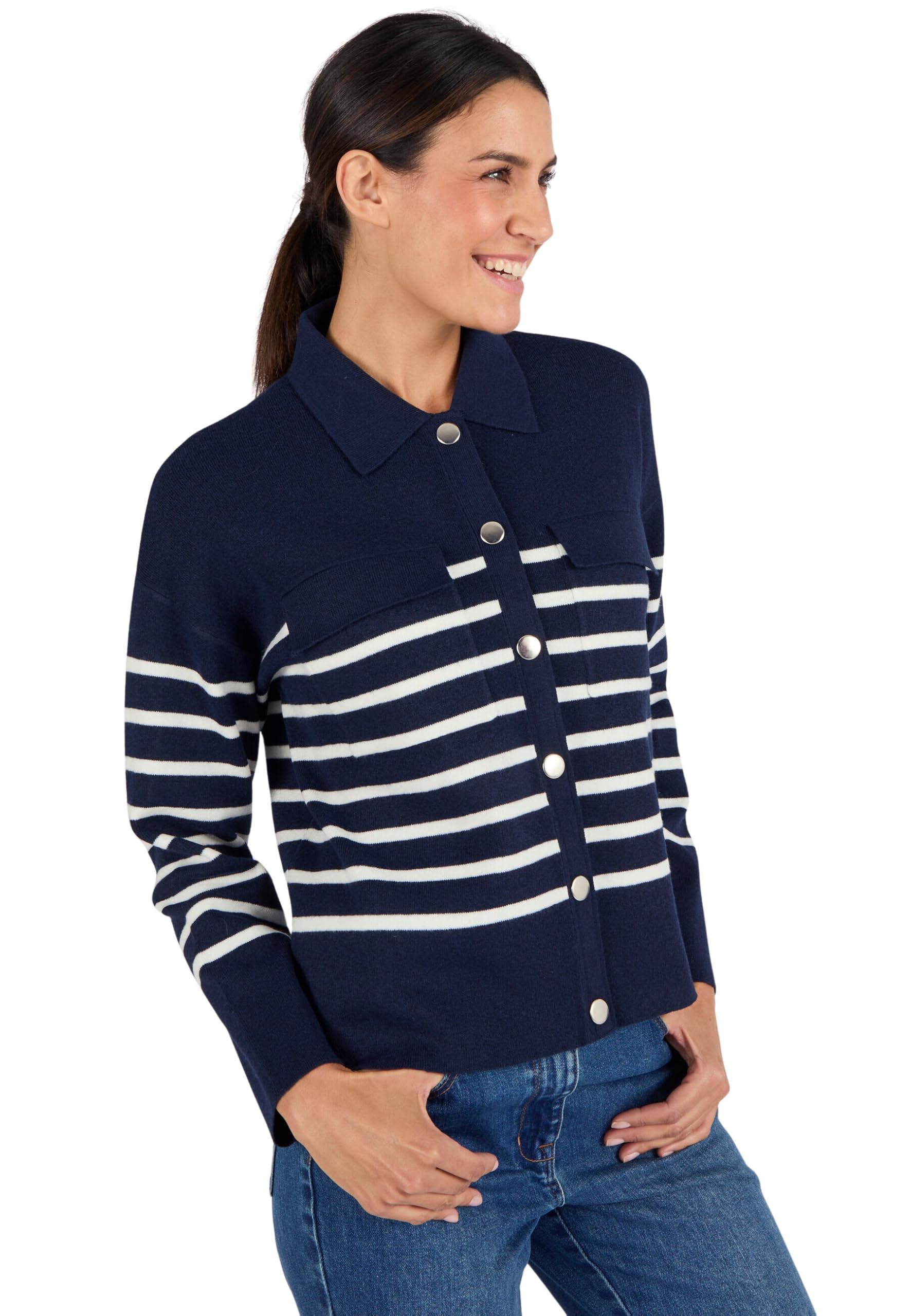 Damart Prêt-à-porter gilet termico donna blu marino a righe 50-52 Thermolactyl