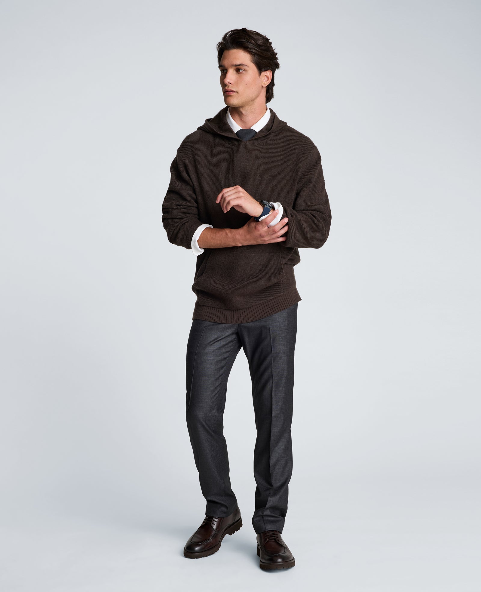 Kenneth Cole Reaction Clothing Sweater Hoodie felpa con cappuccio marrone in maglia