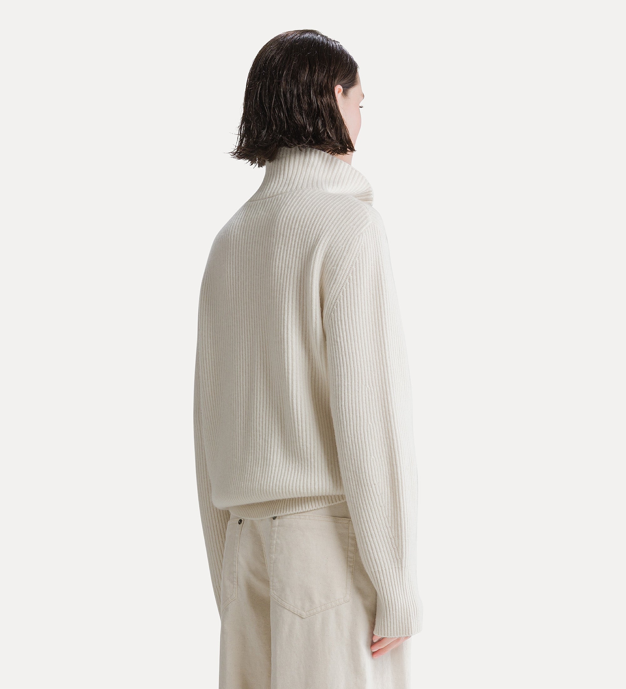 Forte maglieria maglia mezza zip Pure bianca, lana e cashmere
