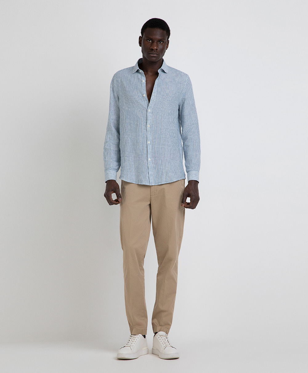 Markup Uomo Camicie Camicia manica lunga collo francese lino riga