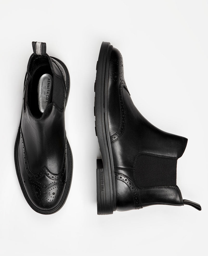 Kenneth Cole Reaction Shoes Frank Double Gore Wingtip Chelsea Boot stivaletto nero pelle