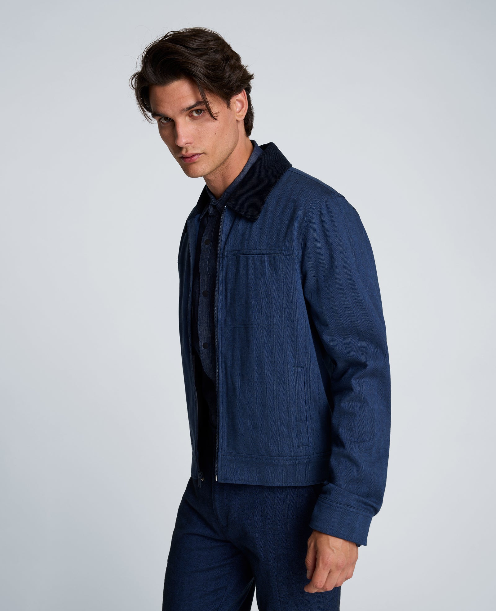 Kenneth Cole Reaction Clothing Zip Front Trucker giacca blu navy