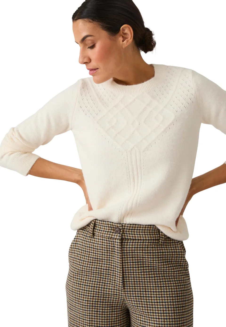 Damart Thermolactyl Maglione da donna marrone beige traforato