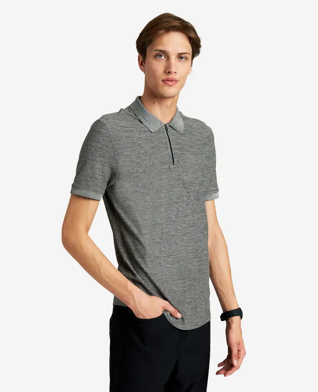 Kenneth Cole Reaction Clothing Zip-Up Knit Polo polo grigia mélange