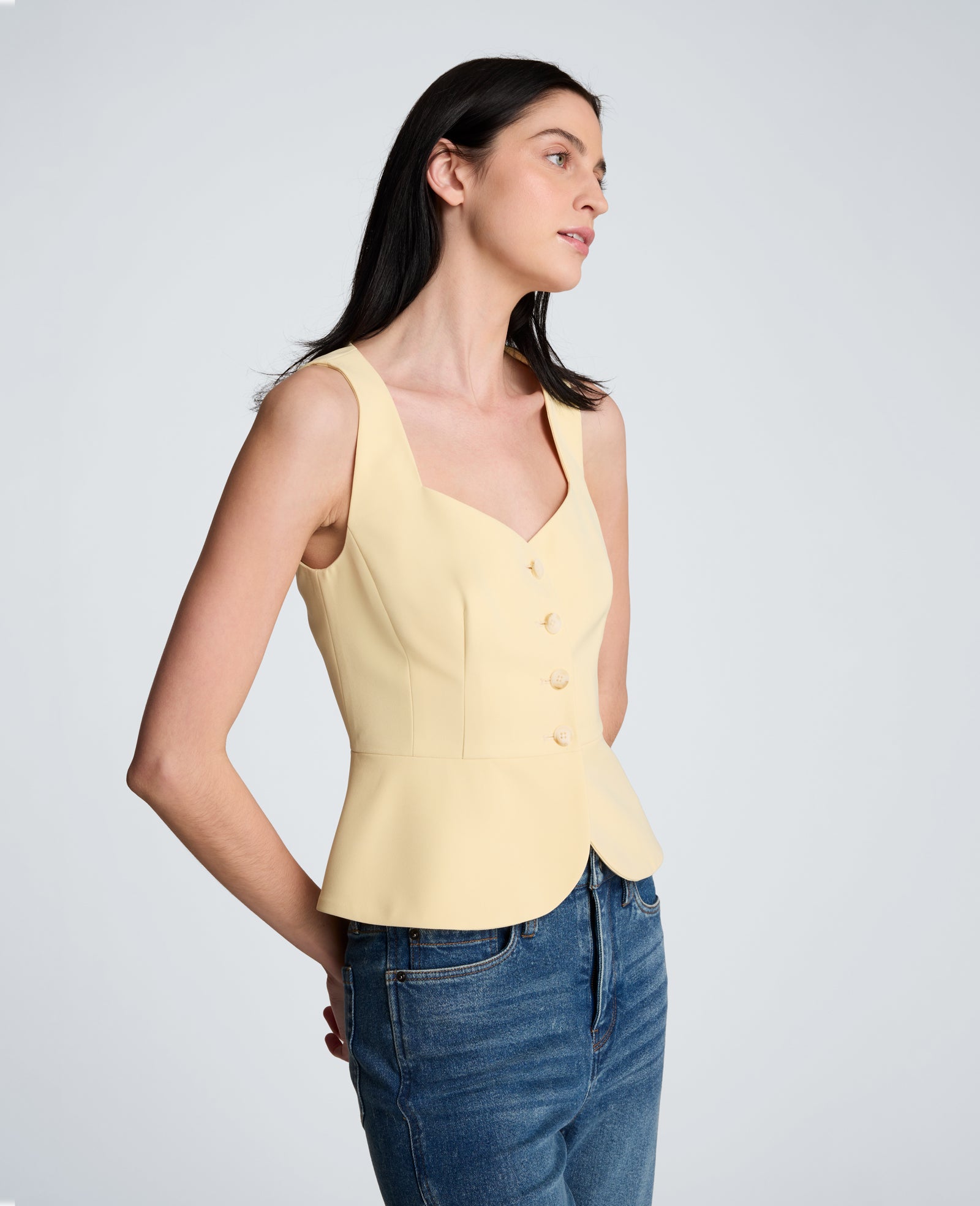 Kenneth Cole Reaction Vision Twill Four Button Curved Peplum Vest gilet giallo pastello XS-XL