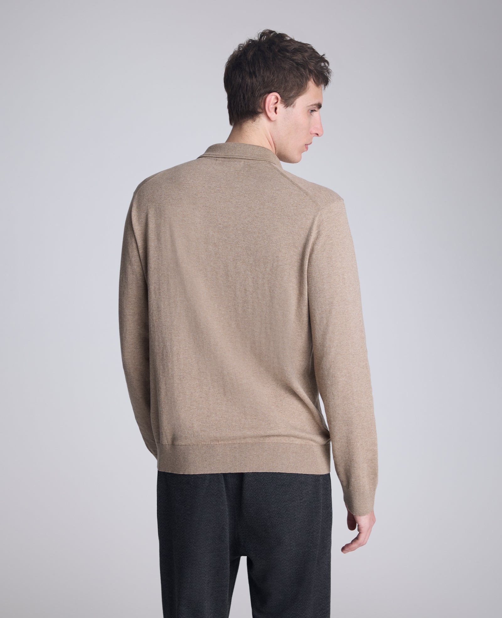 Kenneth Cole Reaction Clothing Long Sleeve Button Sweater Polo polo marrone chiaro