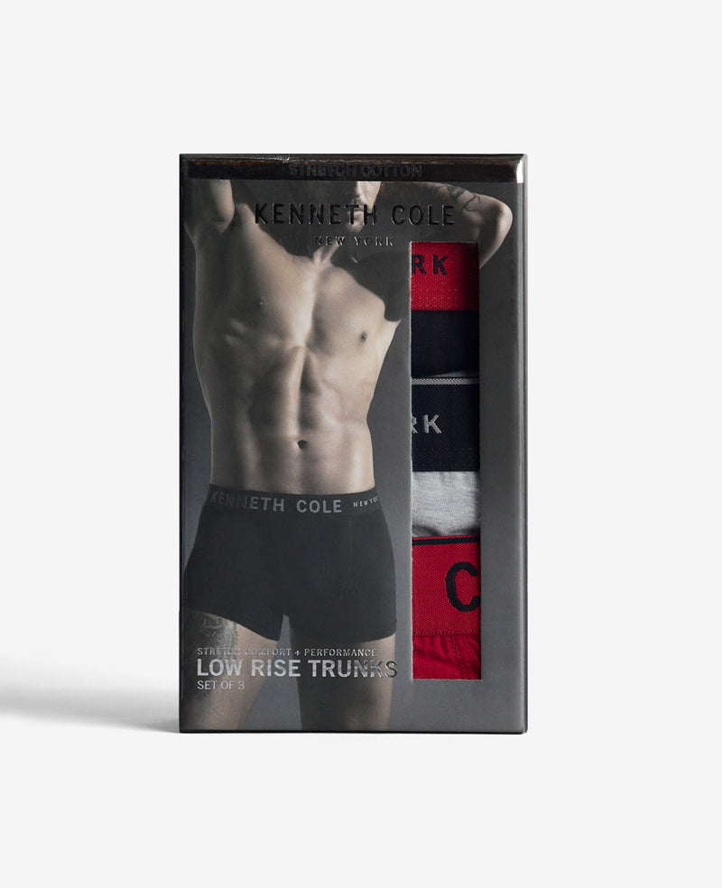 Kenneth Cole Reaction Clothing Cotton Stretch Trunks boxer 3 pezzi rosso e grigio