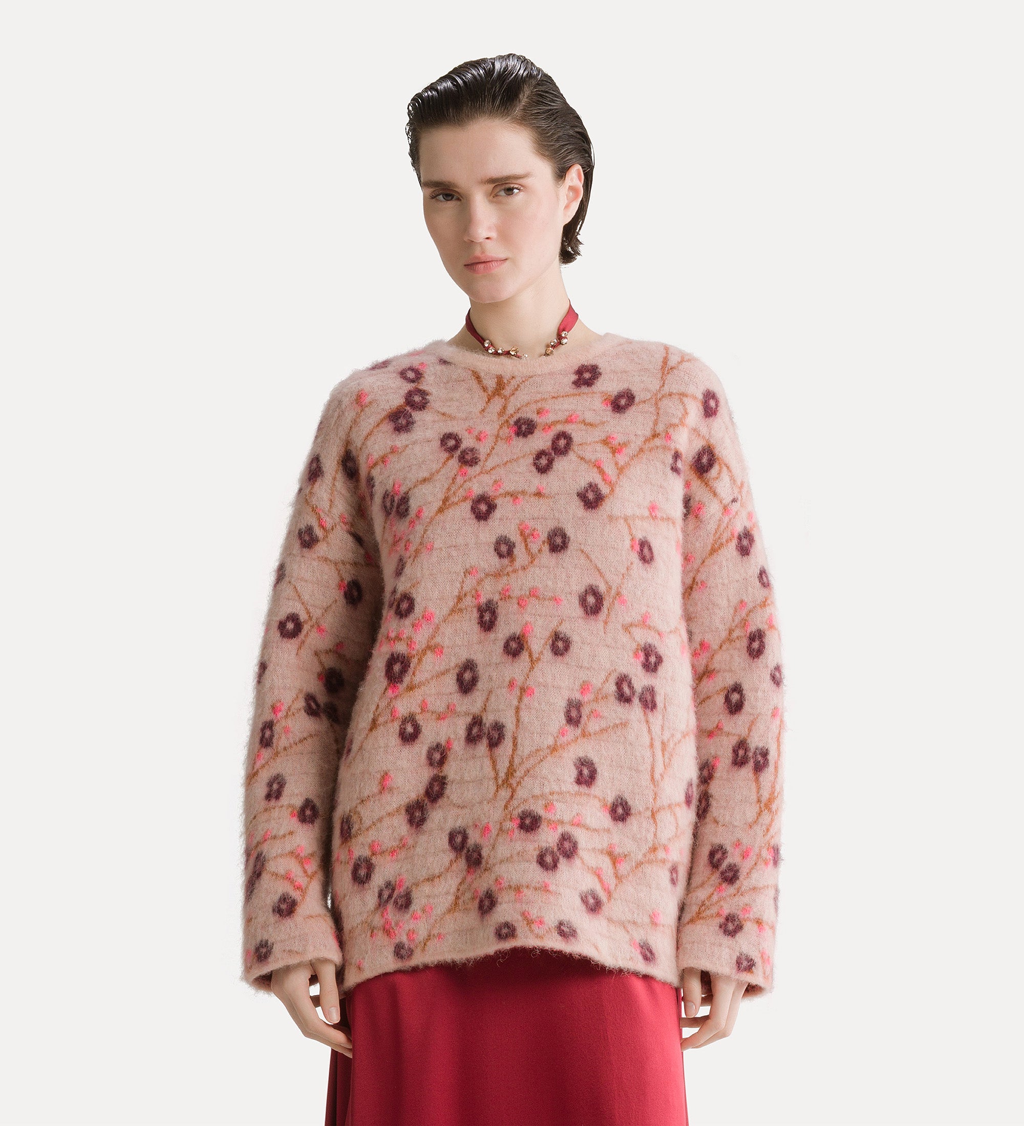 Forte maglieria maglia Cherry Blossom jacquard spazzolato loto