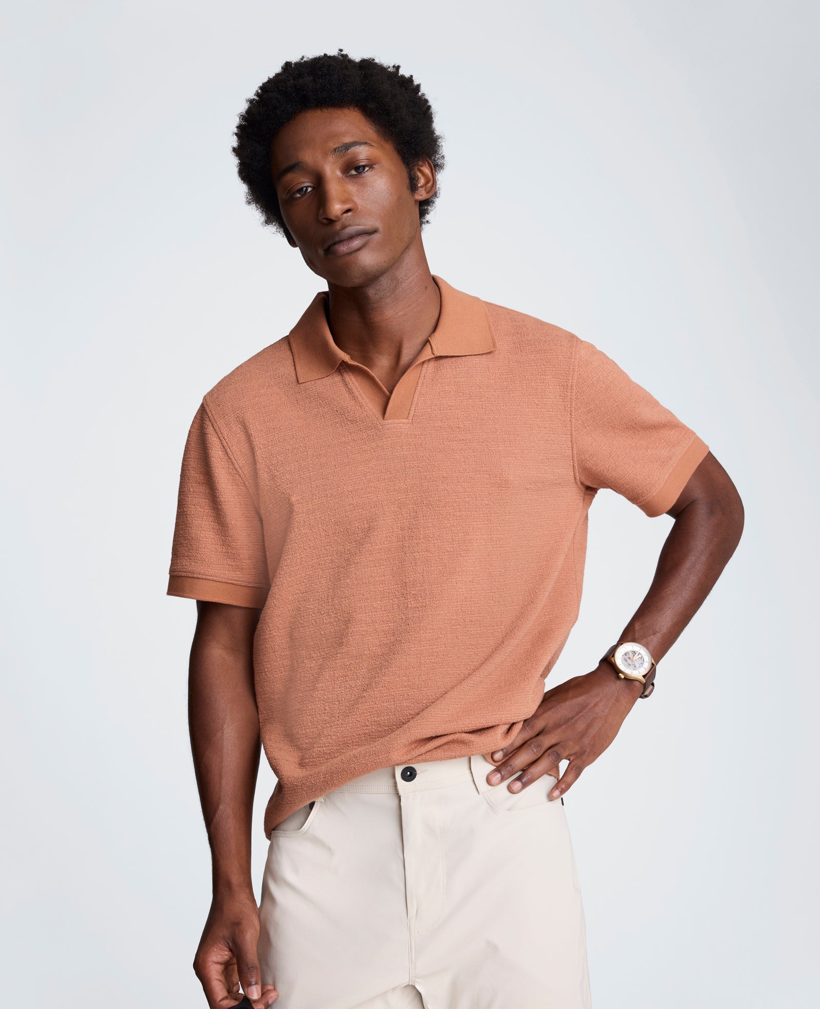 Kenneth Cole Reaction Clothing Short Sleeve Johnny Collar Polo with Ribbing polo clay a coste