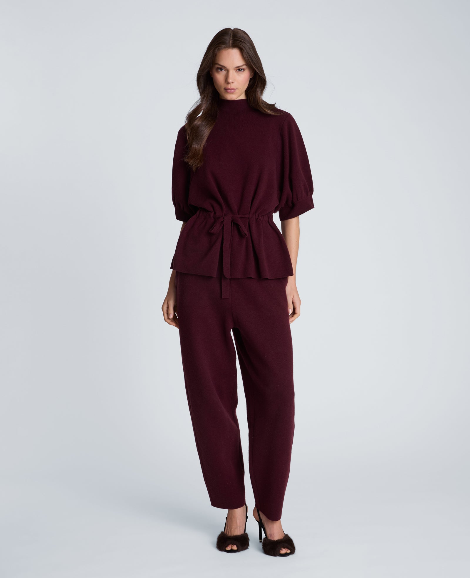 Kenneth Cole Reaction Clothing Barrel Leg Sweater Pull On Pant pantaloni Sugar Beet XS–XL in lana e cashmere