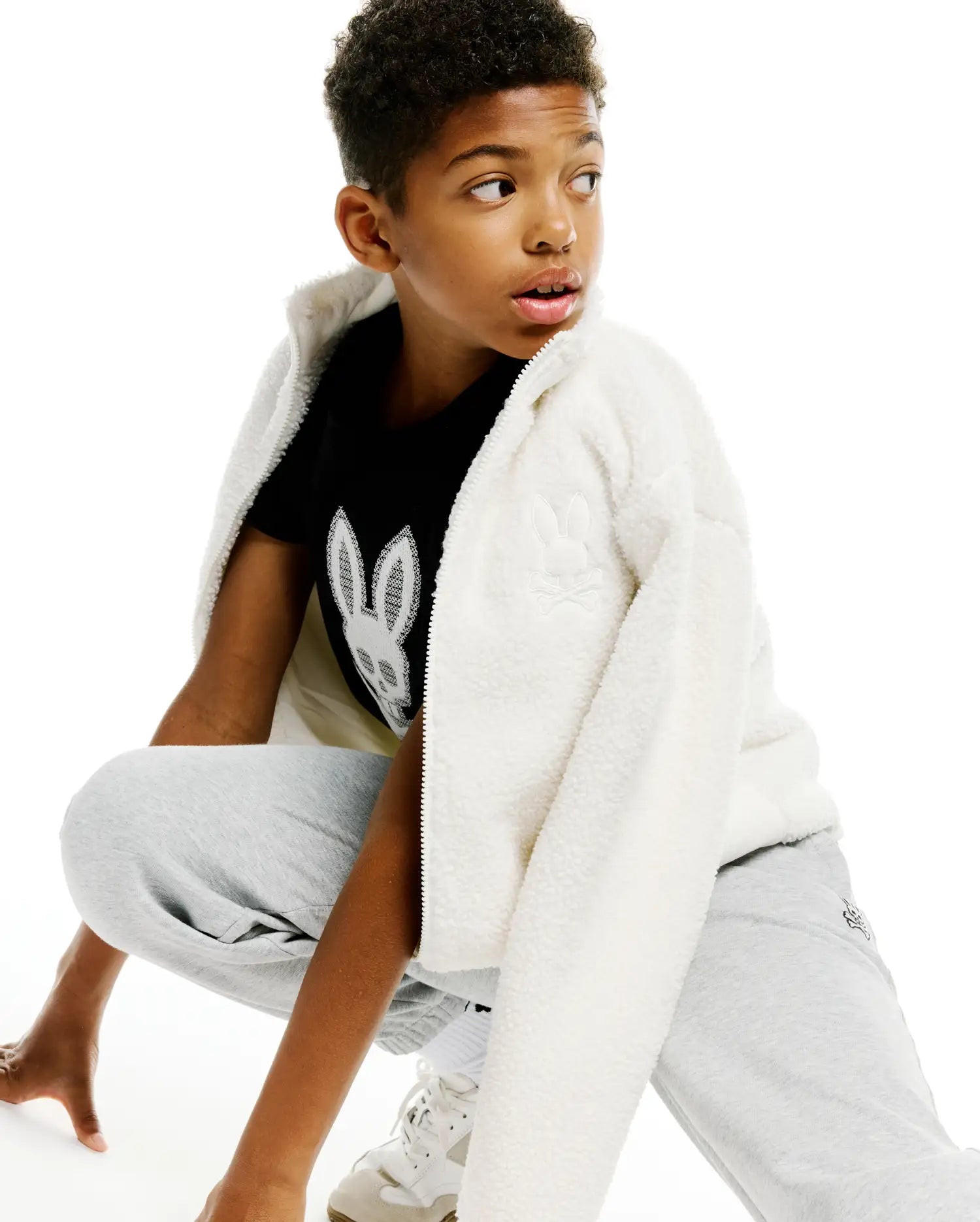 Psycho Bunny Kids Outerwear Rowley Sherpa giacca ecru in pile