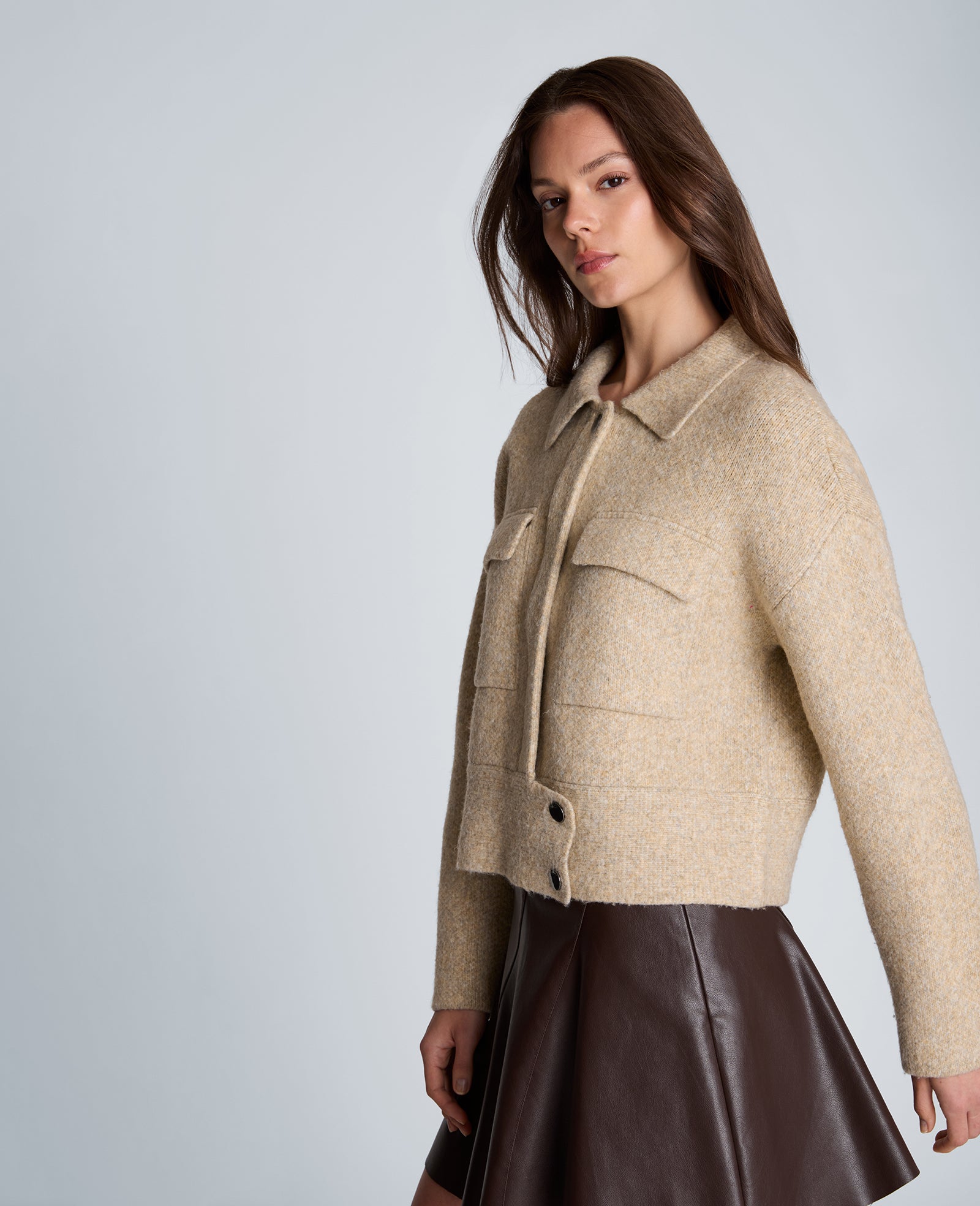 Kenneth Cole Reaction Clothing Long Sleeve Utility Collar Jacket giacca donna Driftwood Heather XS
