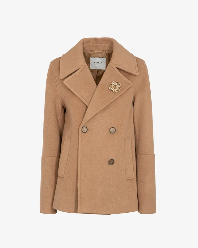 Markup Donna Cappotti Cappotto corto doppiopetto in panno con collo ampio rever cappotto