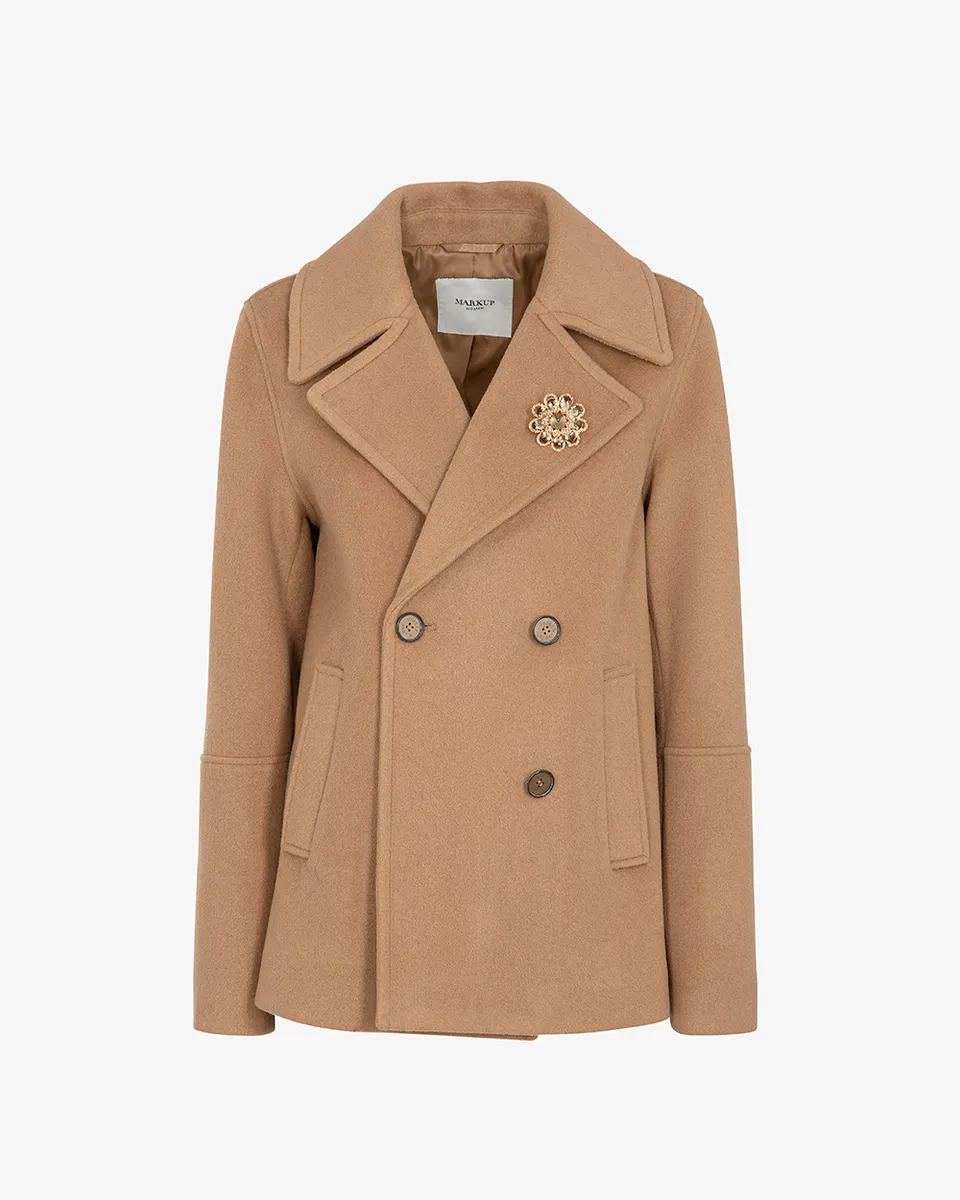 Markup Donna Cappotti Cappotto corto doppiopetto in panno con collo ampio rever cappotto