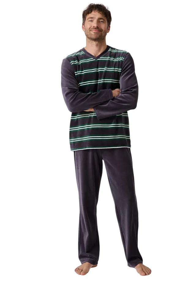 Damart Homewear pigiama uomo taglia S grigio a righe in velluto