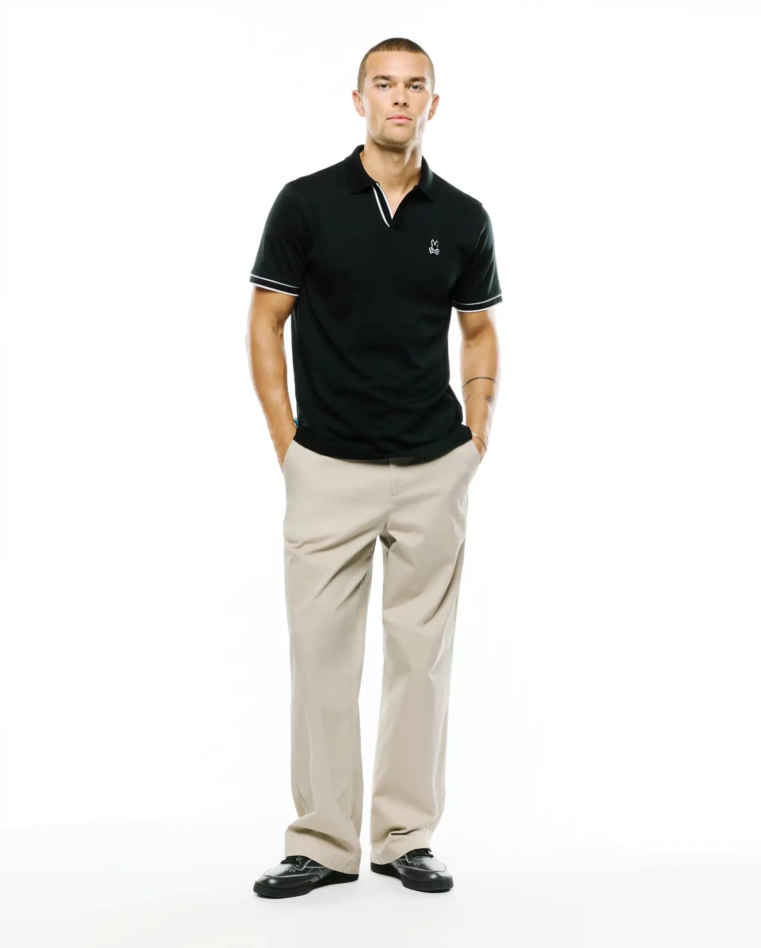 Psycho Bunny Men's Polos Nasser Pima Johnny Polo polo nera cotone Pima