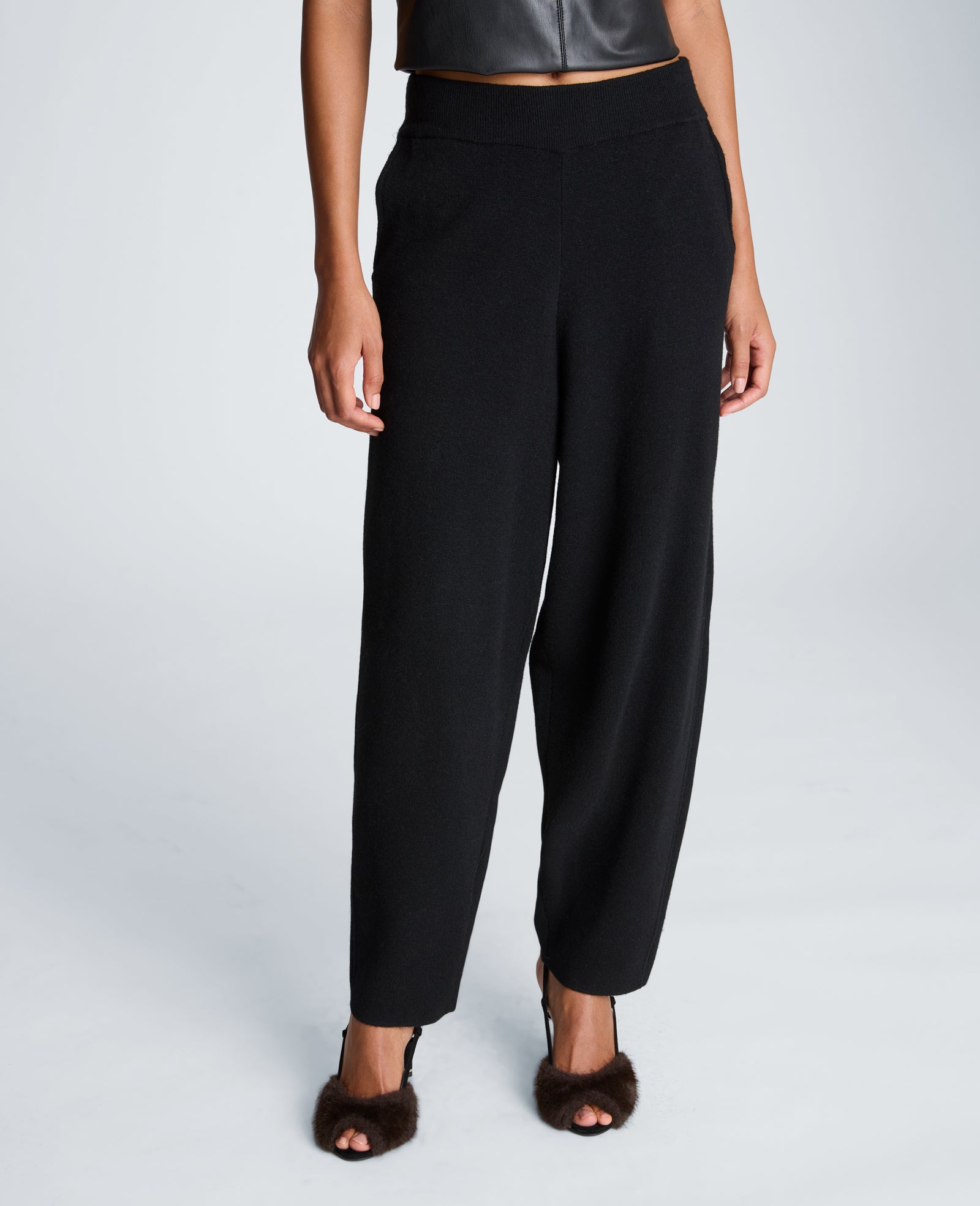Kenneth Cole Reaction Clothing Barrel Leg Sweater Pull On Pant pantaloni neri lana cashmere