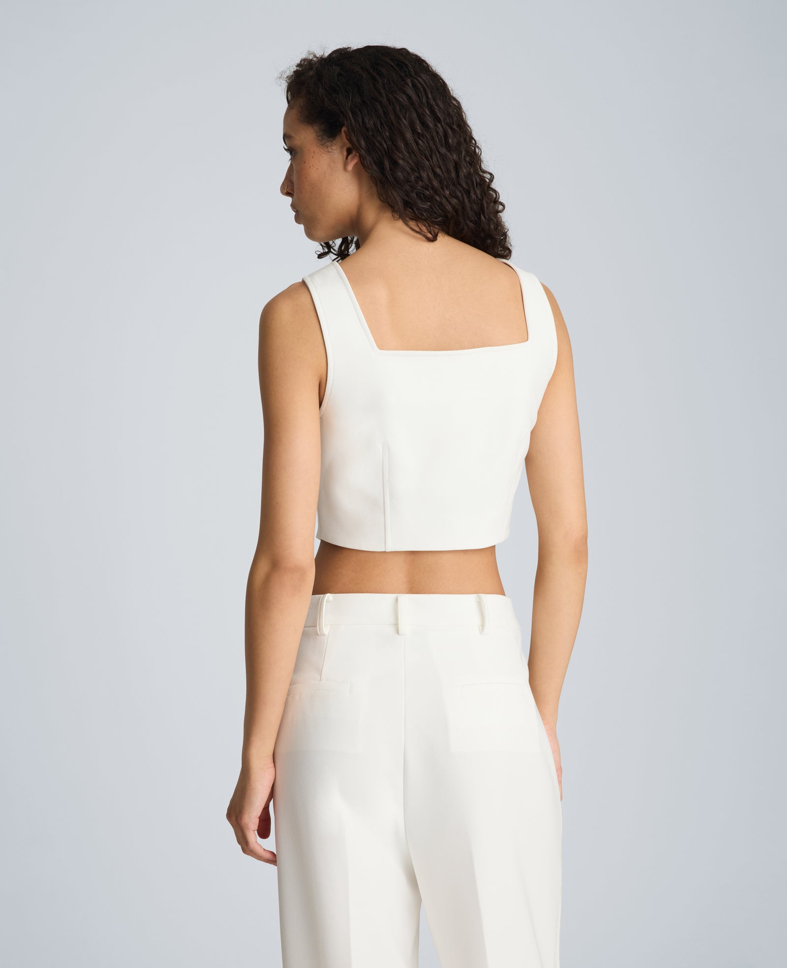 Kenneth Cole Reaction Clothing Fitted Zip Front Bodice with Zip Pockets top bianco cropped