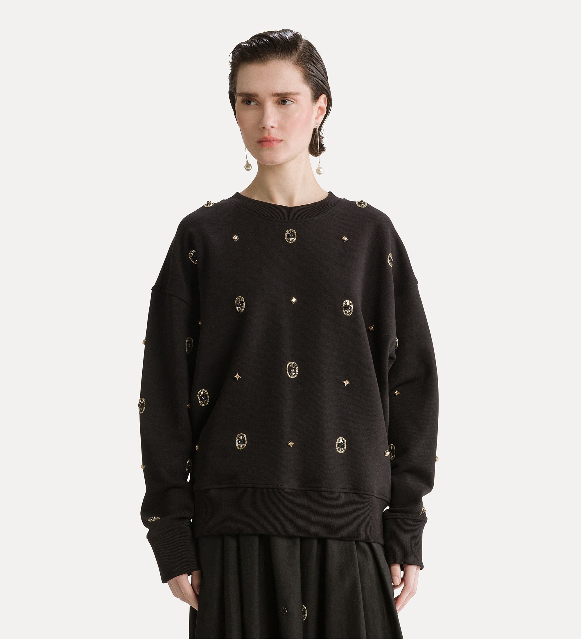 Forte top cotton crew-neck sweatshirt with “le club” embroidery felpa notte in cotone