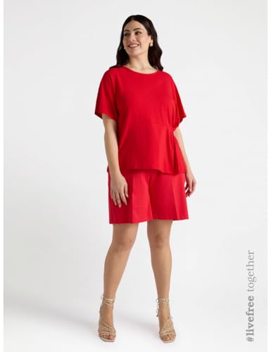 Fiorella Rubino Top e t-shirt T-Shirt con Pieghe Laterali XS Plus nero rosso in cotone