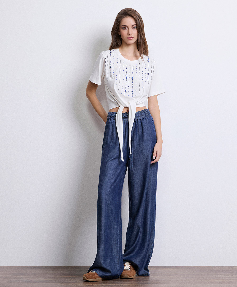 Markup Donna Jeans & Pantaloni Pantapalazzo effetto denim con coulisse