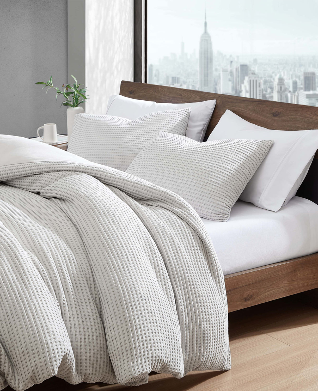 Kenneth Cole Reaction Home & Bedding Reversible Solid Grey Waffle set copripiumino grigio F/Q, waffle reversibile