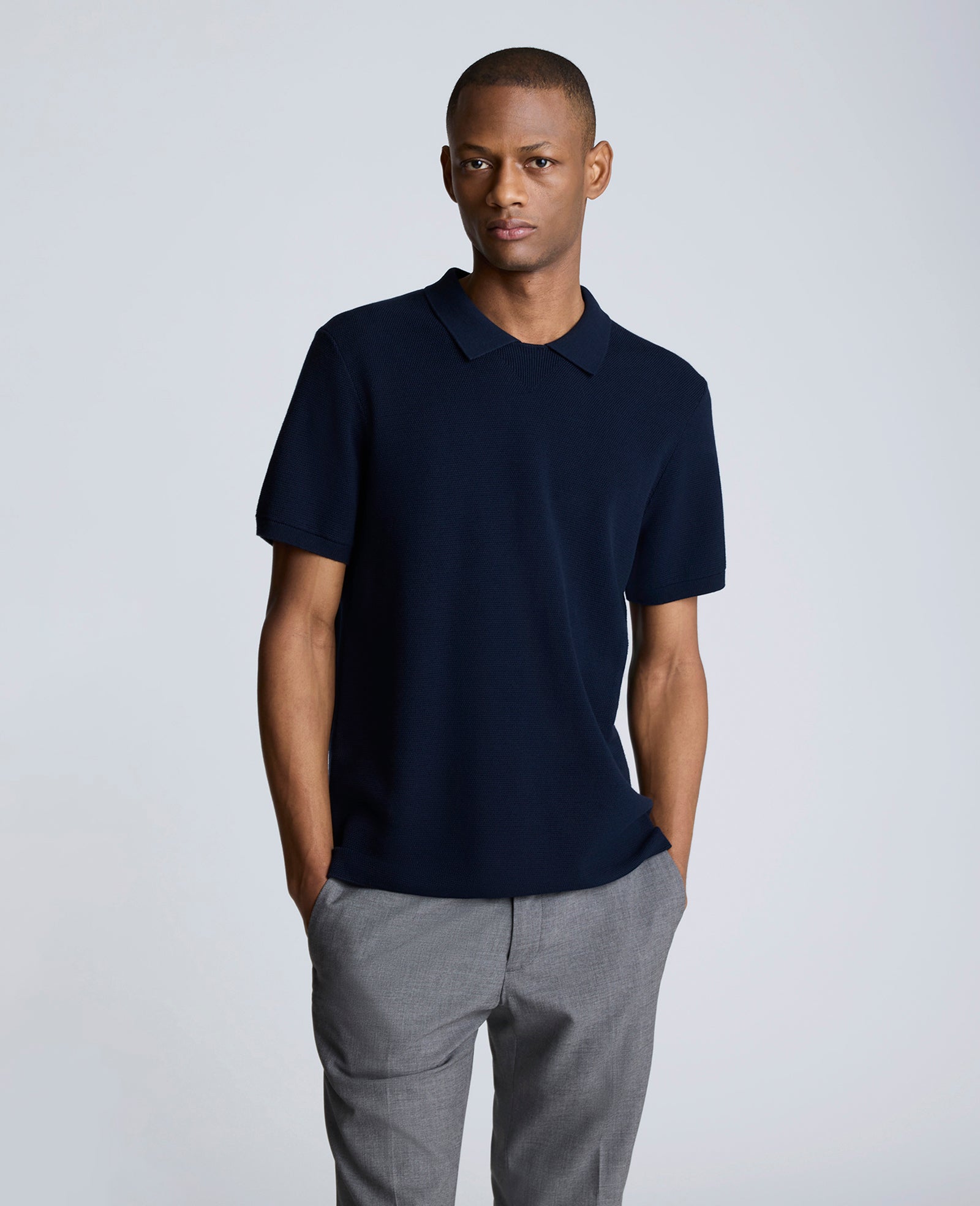 Kenneth Cole Reaction Clothing Short Sleeve Polo Sweater maglia polo blu navy