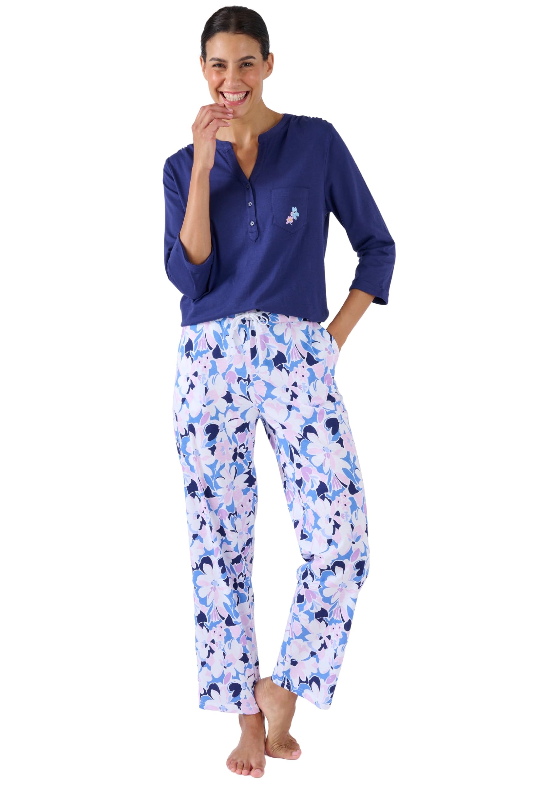Damart Homewear maglietta pigiama colletto tunisino in cotone taglia XS