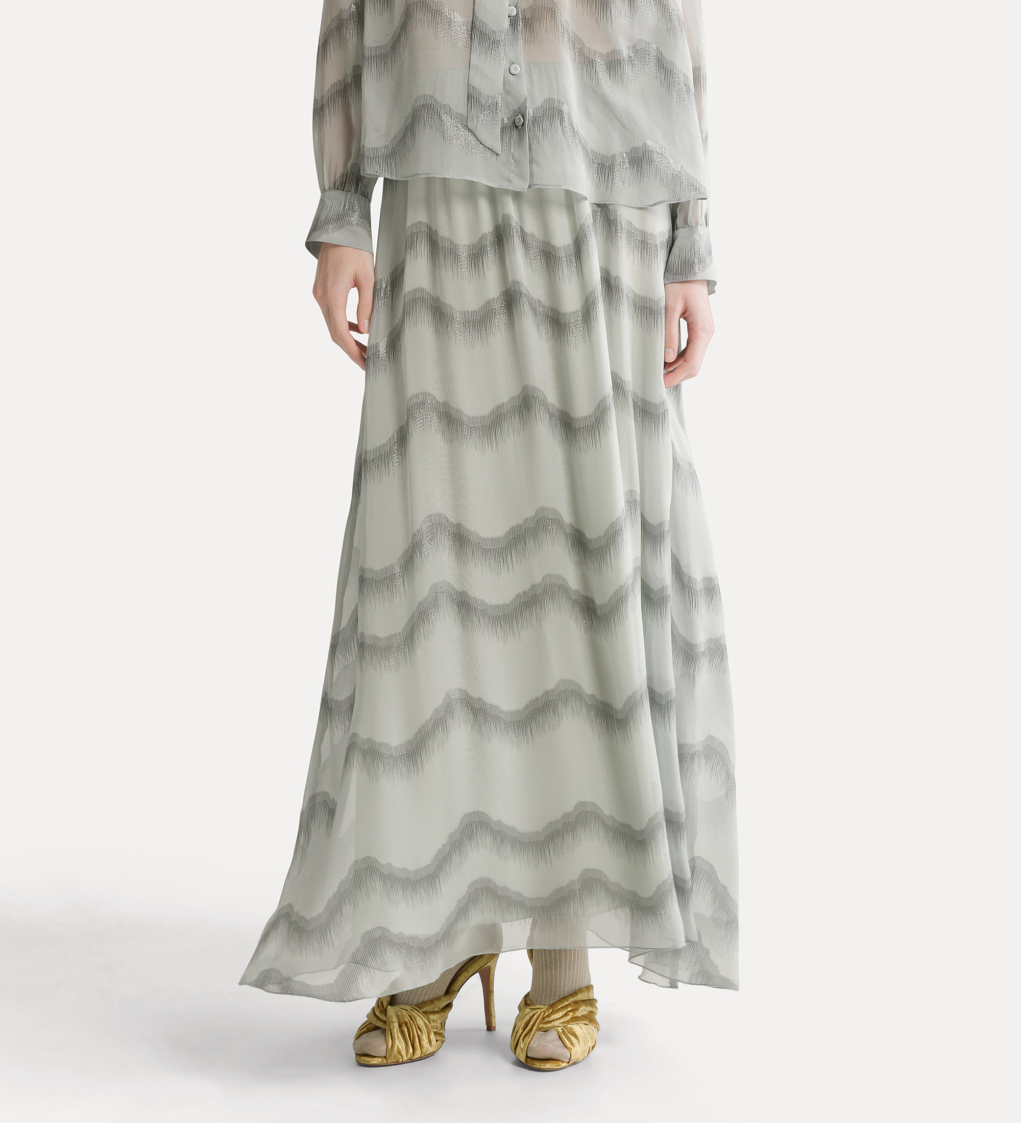 Forte Nuages d'Argent gonna lunga in chiffon di seta quarzo