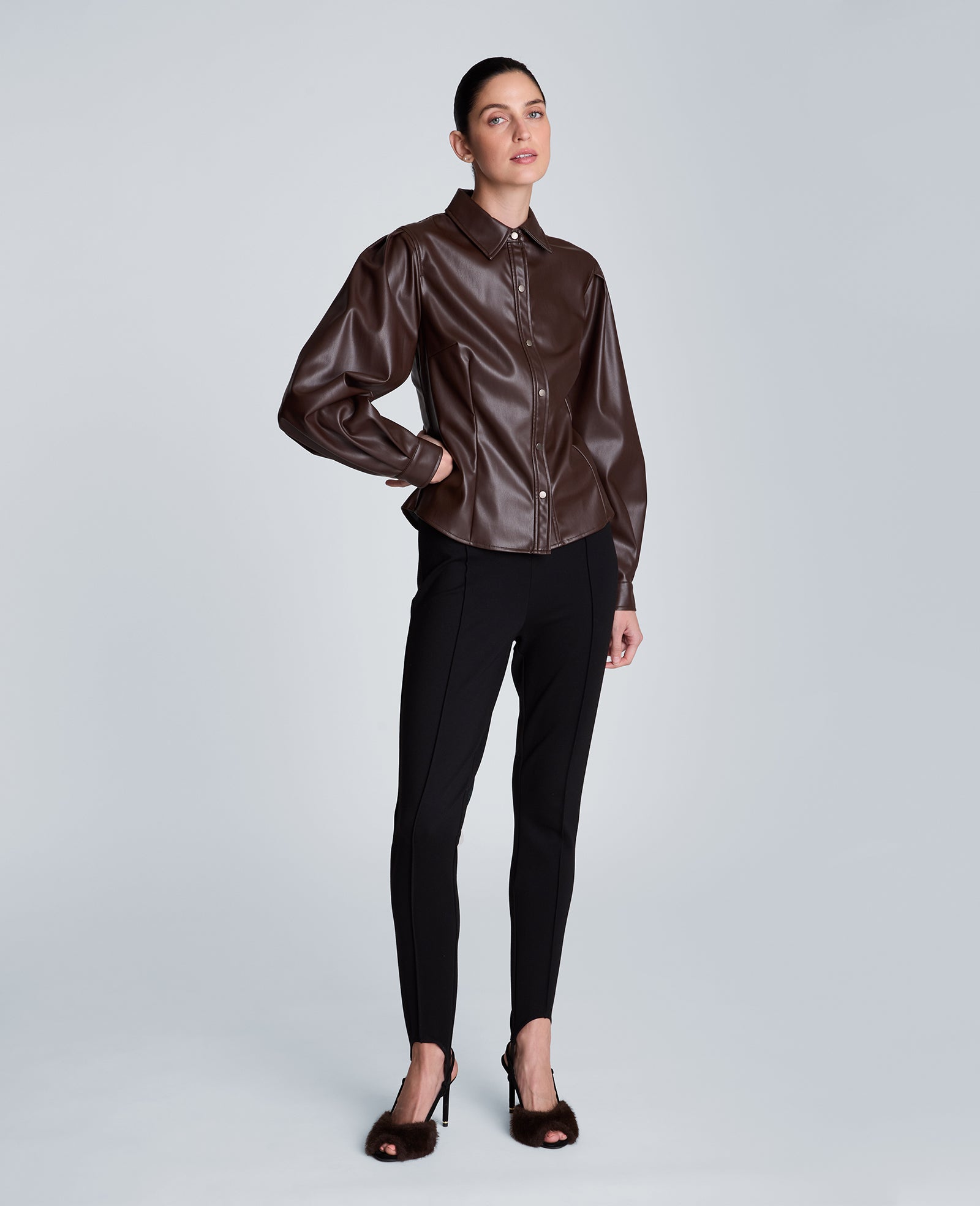 Kenneth Cole Reaction Clothing Snap Front Pleated camicia marrone XS-XL
