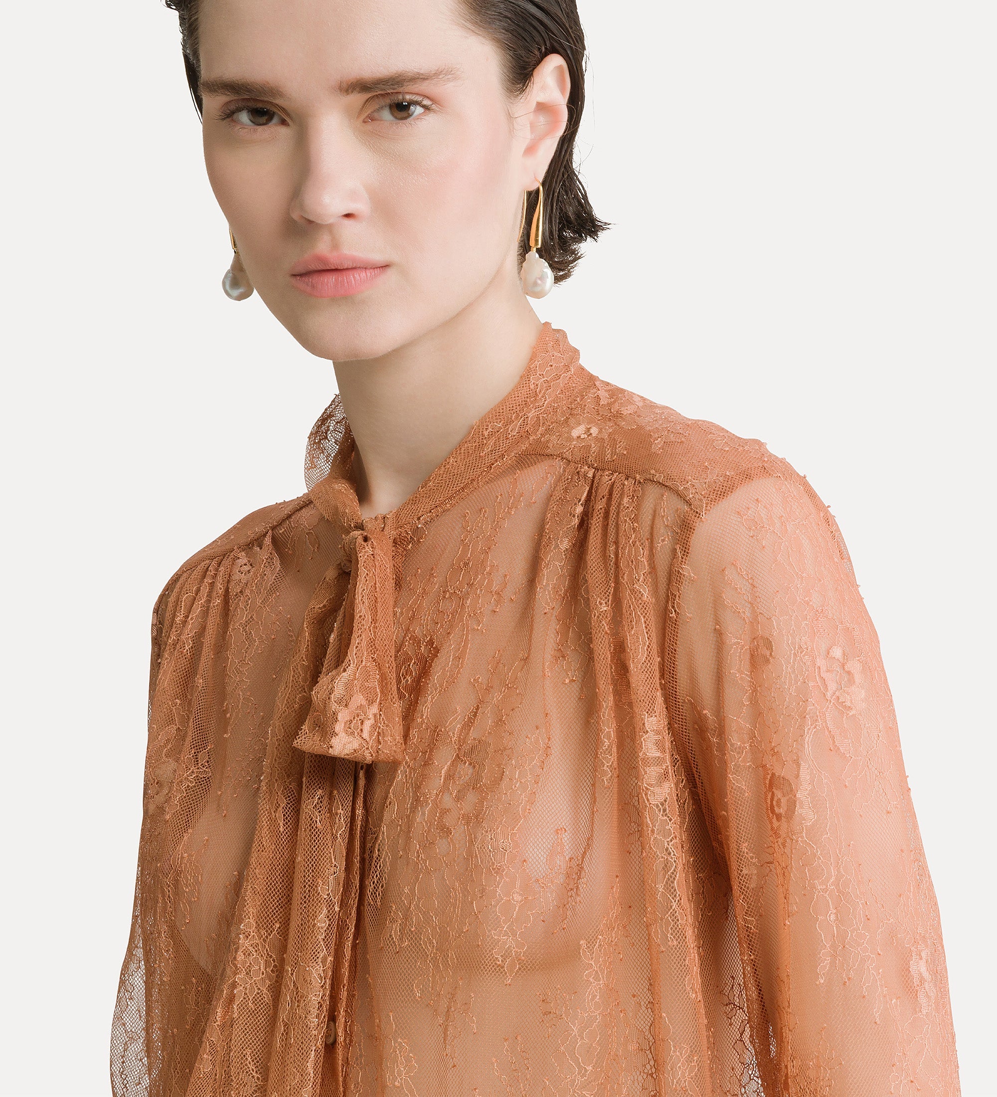 Forte camicie chantilly lace bow-tie shirt camicia the in pizzo
