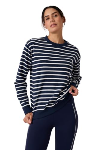 Damart Prêt-à-porter felpa donna 54-56 blu marino a righe in pile