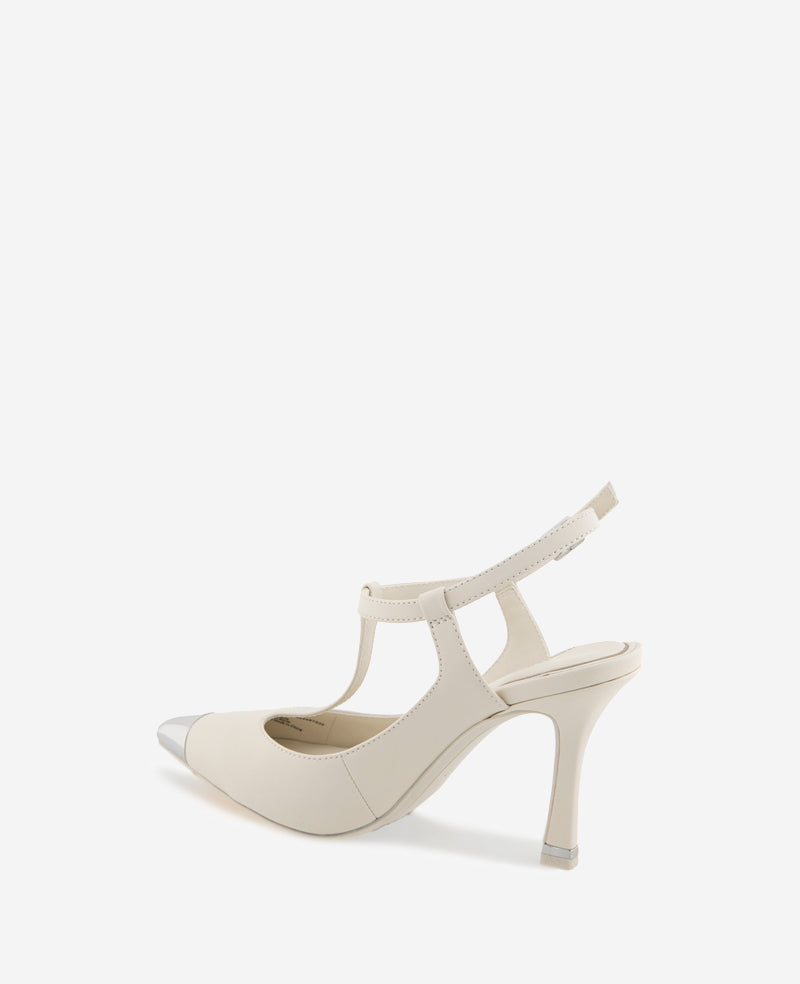 Kenneth Cole Reaction Shoes Romi T-Strap Leather Slingback Heel décolleté avorio