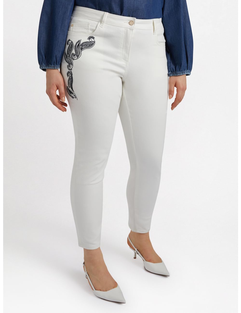 Fiorella Rubino Pantaloni Skinny Ricamati, taglie 50-54 Plus, disegno cashmere