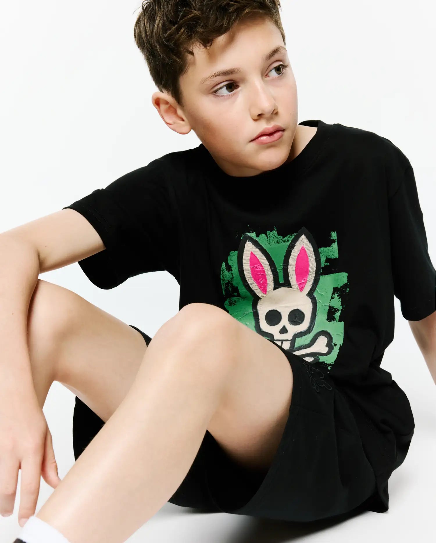 Psycho Bunny Kids Tees Marcus Graphic Tee KT0200193 t-shirt nera bambini cotone Pima