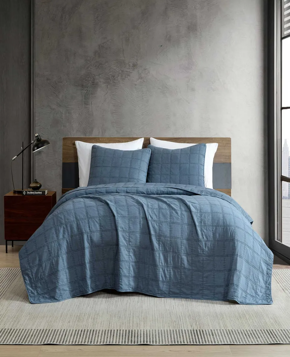 Kenneth Cole Home & Bedding Stonewashed Quilt Set trapunta blu