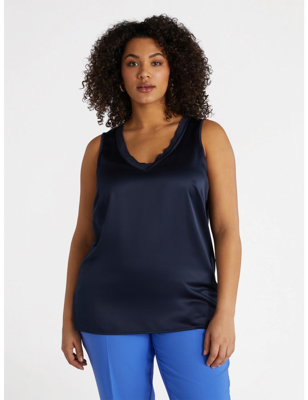 Fiorella Rubino Top e t-shirt Top in Due Tessuti con Scollo a V Blu S Plus